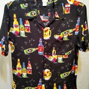 Men's M Beer Bottle Print Button Down Casual Shirt